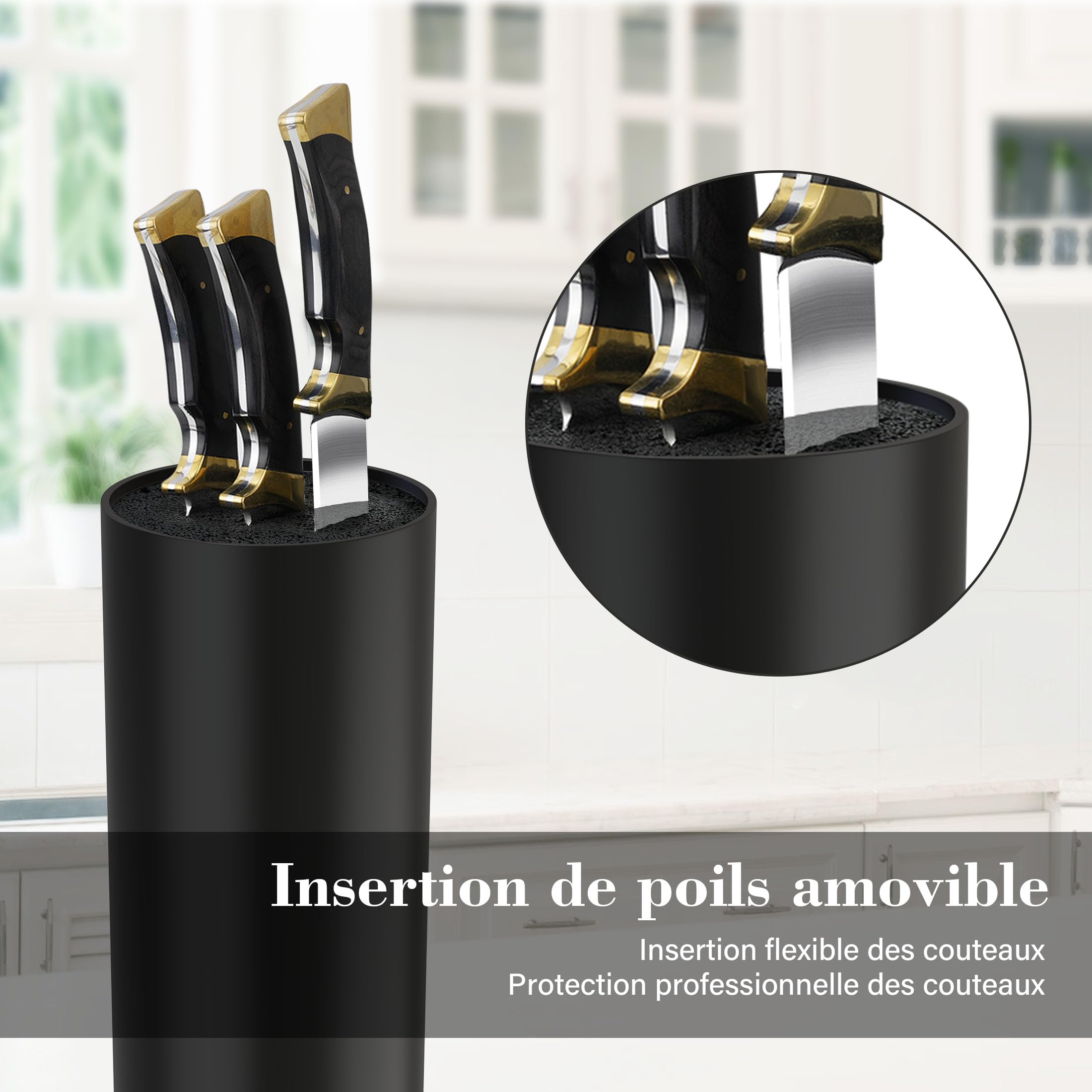 Porte Couteau, Bloc Couteaux Cuisine Vides, Universel Range Couteaux de Cuisine avec Lattes Flexibles, sans Couteaux, Noir