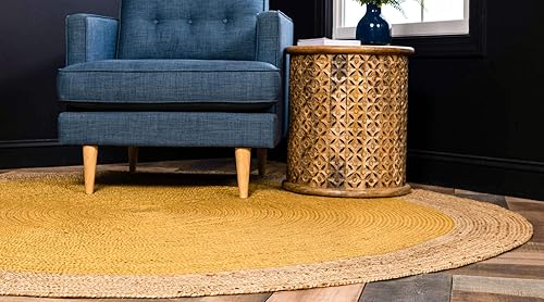 Miniatura 3 de Unique Loom Colección de yute trenzado de calidad clásica hecha natural tejida a mano con detalles de color sólido, alfombra redonda de 3 pies 3