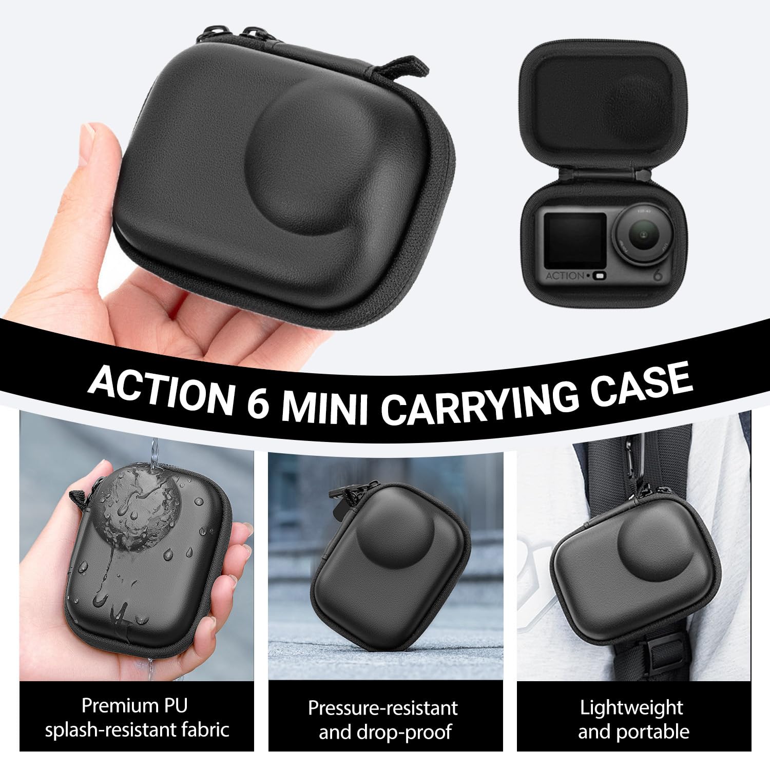 Mini funda de transporte para accesorios DJI OSMO Action 6, bolsa de almacenamiento portátil rígida de poliuretano con protectores de pantalla de lente y tapa de goma para cámara de acción