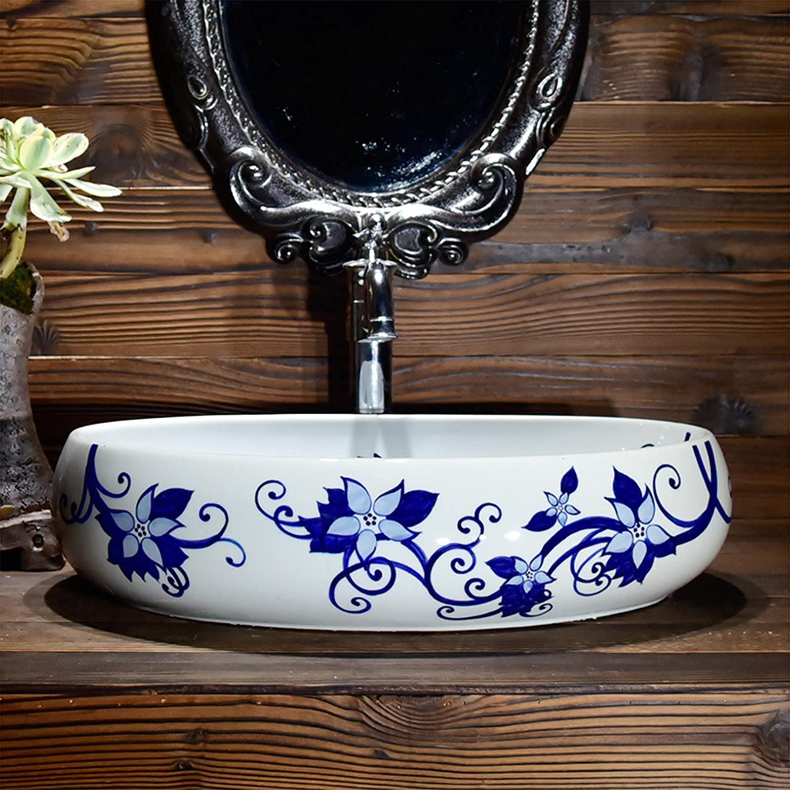 Umywalka nablatowa, umywalka ceramiczna, ręcznie malowana, owalna, nowoczesna umywalka nablatowa, do łazienki, do przebudowy wanny, 55x37x14cm