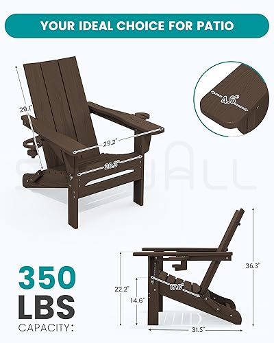 Miniatura 3 de SERWALL Juego de 2 sillas Adirondack modernas, silla Adirondack plegable con portavasos, sillas de HDPE para hoguera al aire libre para patio,