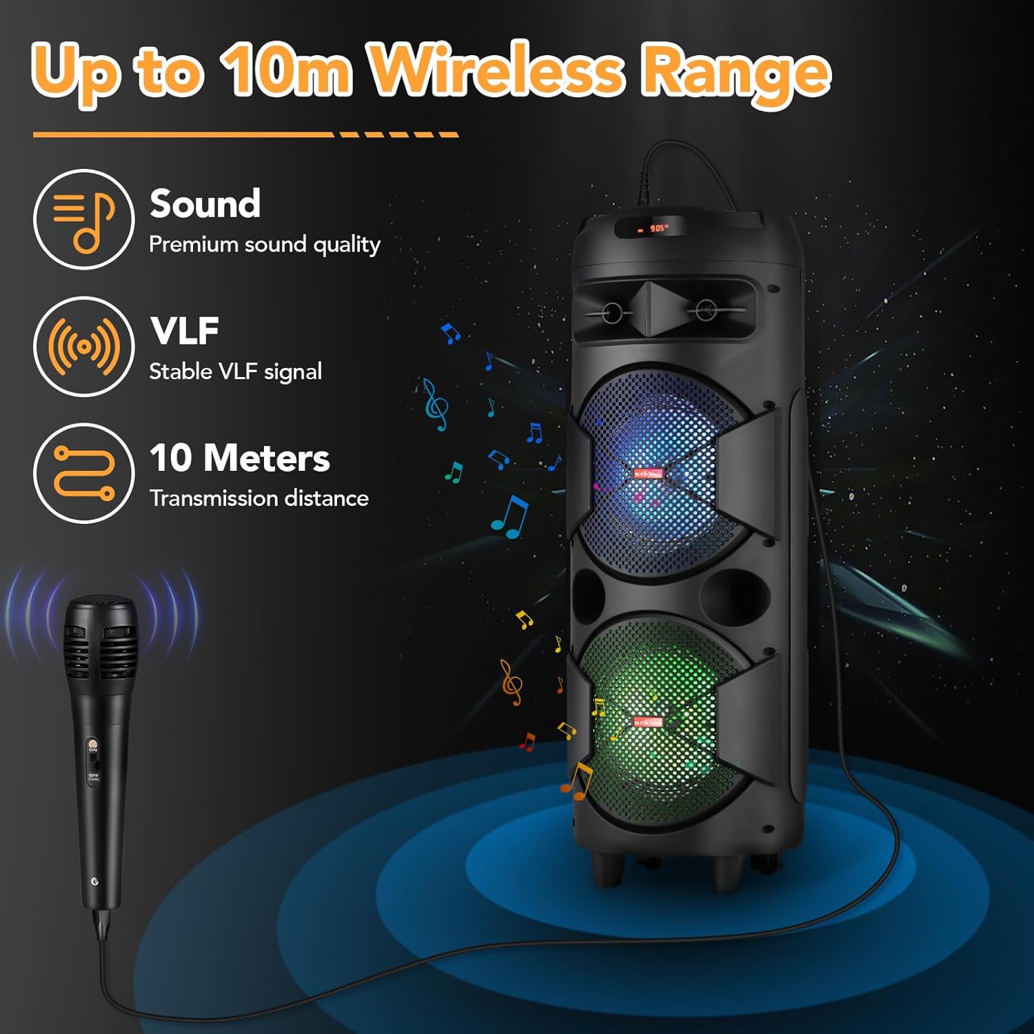 TWS PA Speaker System Karaoke Machine Set with Wired Microphone, Wireless Bluetooth Speaker with Remote for Party Events Singing, Portable Audio Equipment, Dual 8'' Speaker with DJ Lights, FM - Image 9