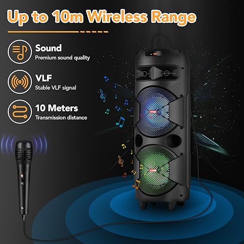 Miniatura 9 de ROXAAN - Sistema de altavoces PA TWS, máquina de karaoke con micrófono con cable, altavoz Bluetooth inalámbrico con control remoto para eventos de