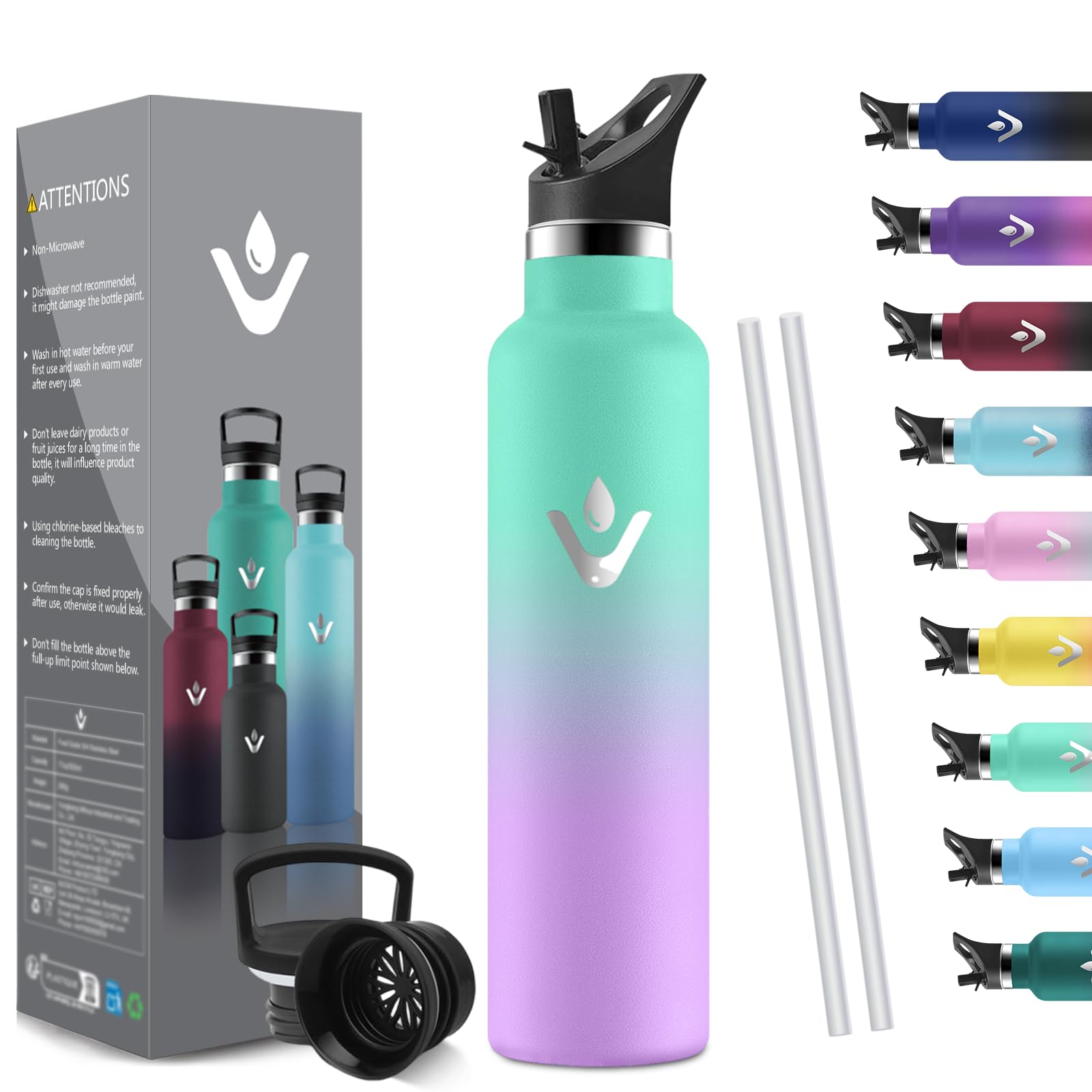HoneyHolly Thermos Flask, 1 Litre, BPA-Free, Stainless Steel, Leak-Proof Insulated Flask, Double-Walled, Insulated Flask, Thermal Flask, Thermal Mug with Straw, Suitable for Carbonated Drinking Bottle