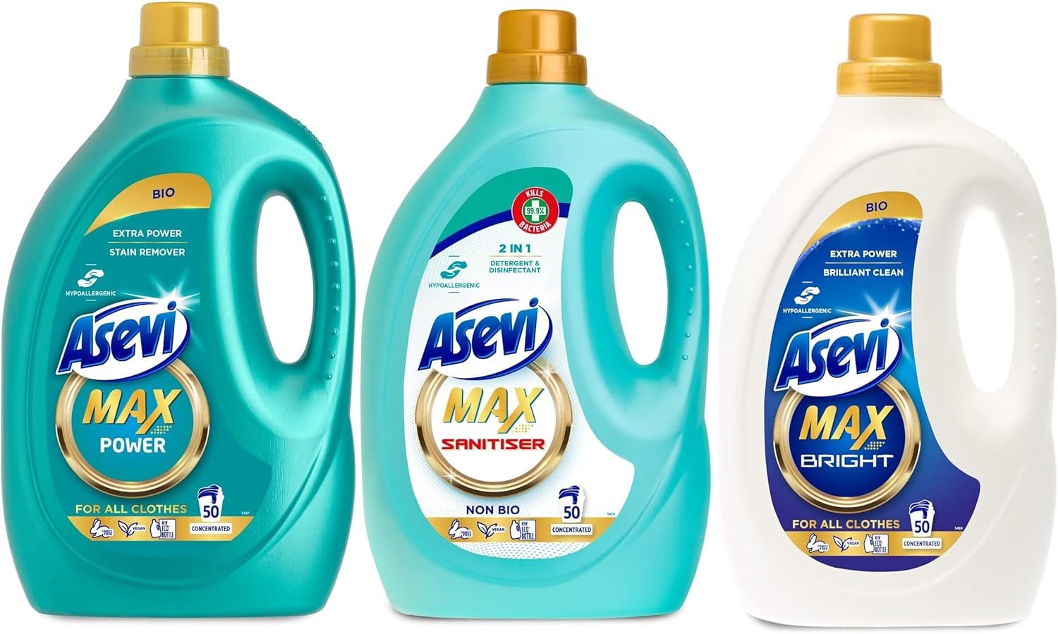 Asevi Max Bundle (3 x 50w) Hypoallergenic Bio Laundry Detergent