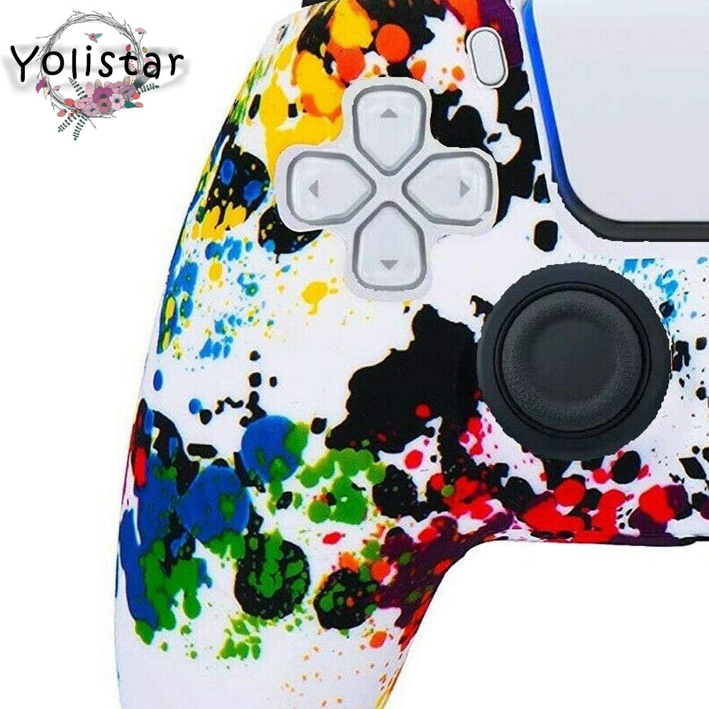 Yolistar - Carcasa para mando PS5 DualSense, funda de silicona flexible sin límite x 1 (blanco Camuflaje) con 4 asas de pulgar compatible con Sony Playstation 5