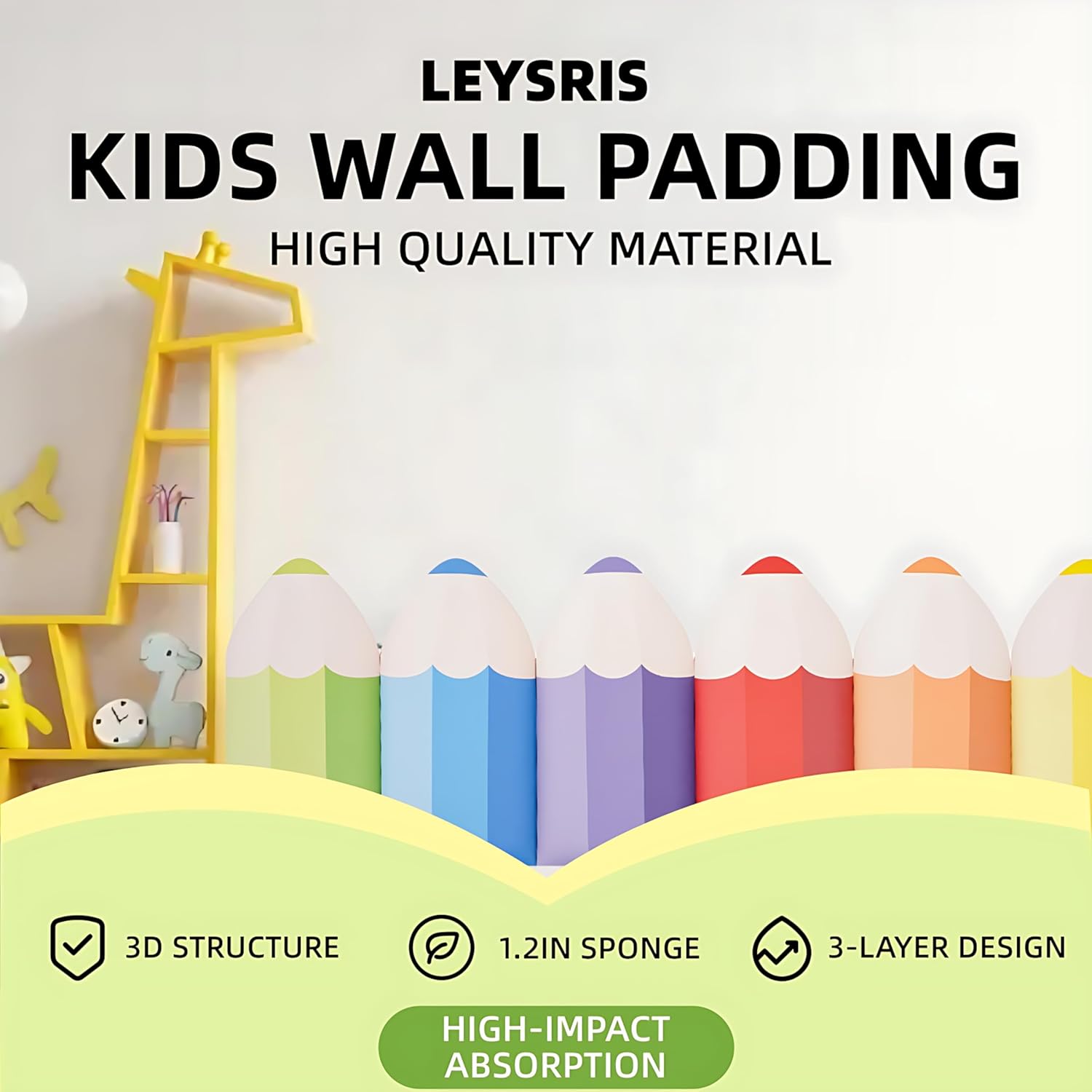 6 Pack 3D Pencil Wall Padding for Kids, Peel and Stick Kids Proof Corner Protectors with Adhesive Backing, High Density Sponge Colorful Padding for Nursery, Playroom