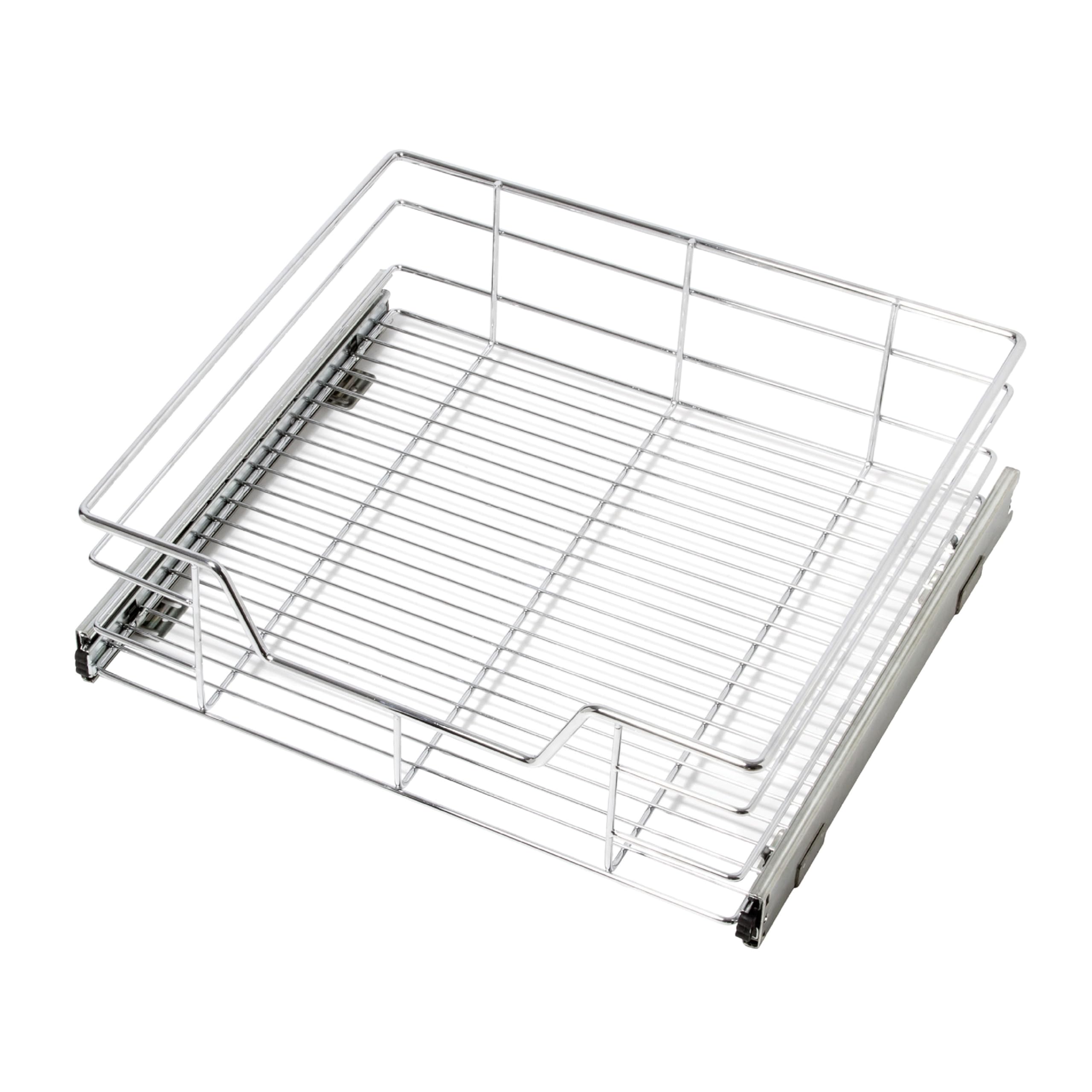 Smart Design 1-Tier Shelf Pull-Out Cabinet Organizer - Extra Large Tall - Roll-Out Extendable Sliding Drawer - Steel Metal - Kitchen (20 Inch x 18-35) [Chrome]