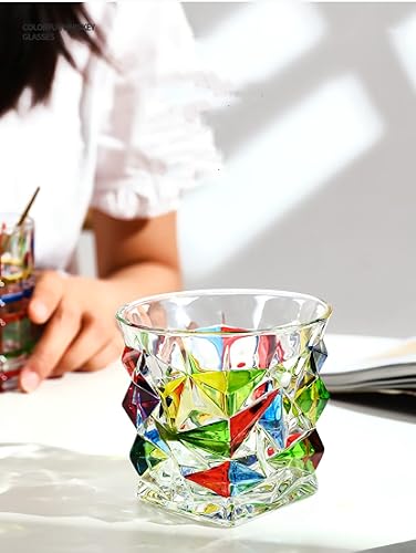Miniatura 4 de KNC Vasos de whisky pintados a mano, 10 onzas, románticos confeti arcoíris de colores, idea de regalo para ella, bar en casa, bodas (diamante (9.5