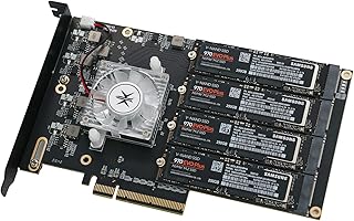 Quad PCIe NVMe M.2 SSD Adapter Card-PCI Express 3.0 x8 Card Support 4X M.2 NGFF PCIe NVMe SSD for Mac & PC (ASM2824 Switch)-Support Non-Bifurcation Motherboard(3002K)