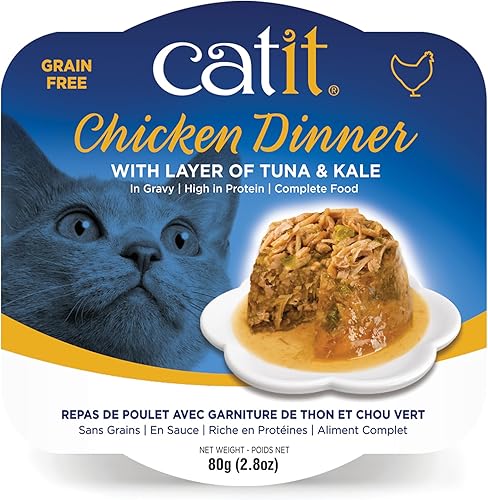 Catit Cena de pollo con atún y col rizada comida húmeda hidratante y saludable para gatos de todas las edades