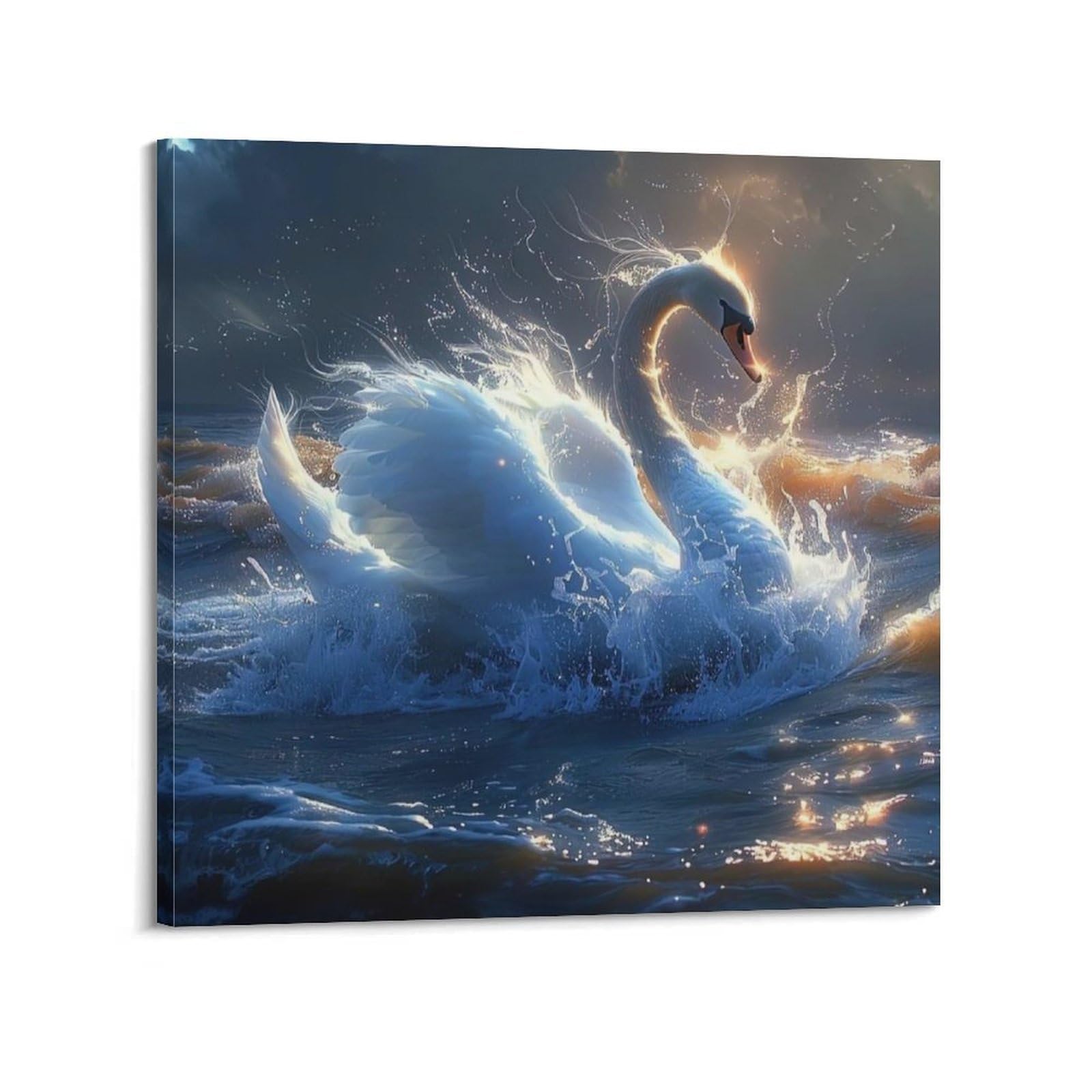Animal Poster Glowing Swan Poster Decorative Painting Canvas Wall Posters And Art Picture Print Modern Family Bedroom Decor Posters 20x20inch(50x50cm)