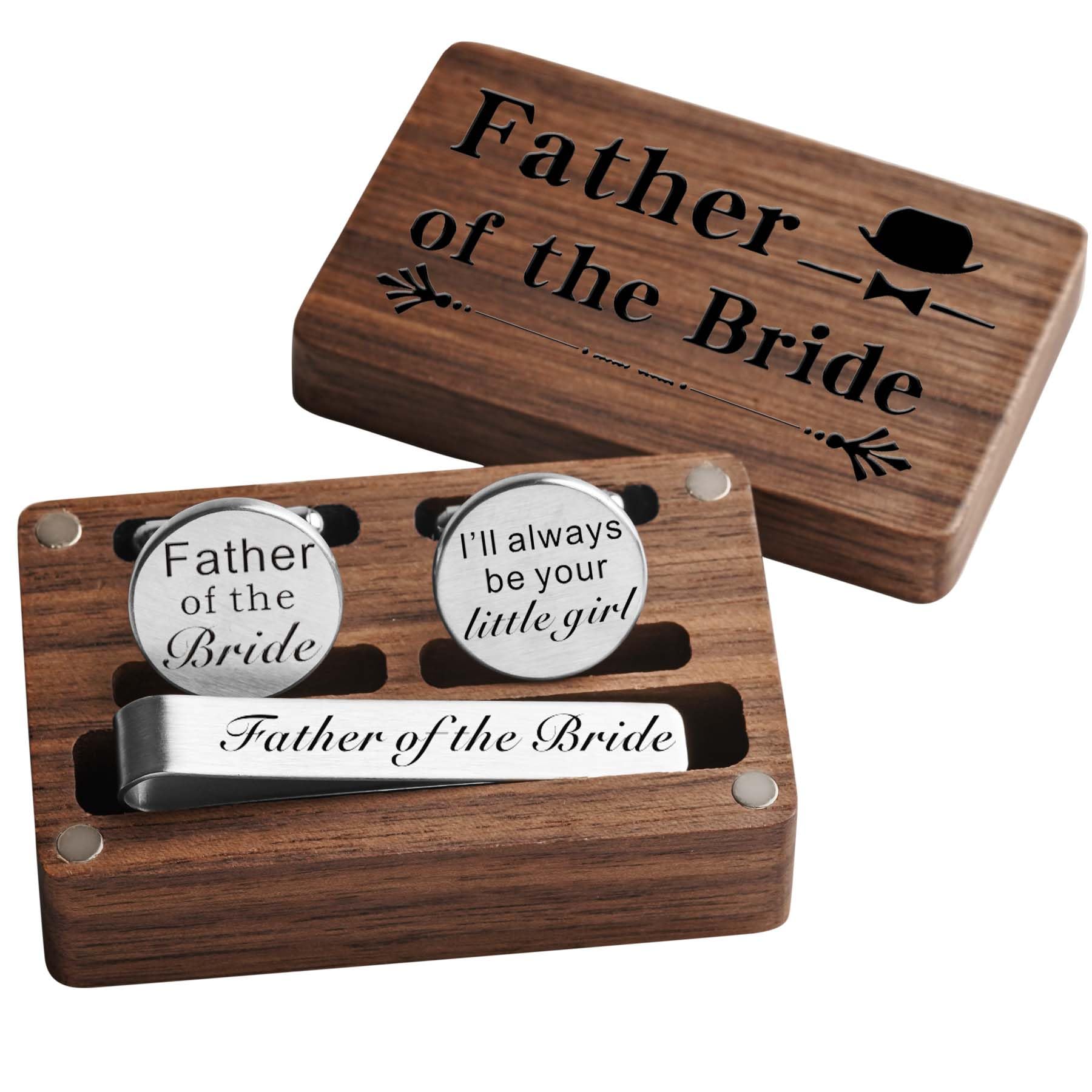 JUOOEPersonalized Cuff Links for Men Tie Clip Set - Father of the Bride/Groom Gift - Wedding Jewelry Cufflinks Groomsmen Gifts Keepsake Gift for Dad
