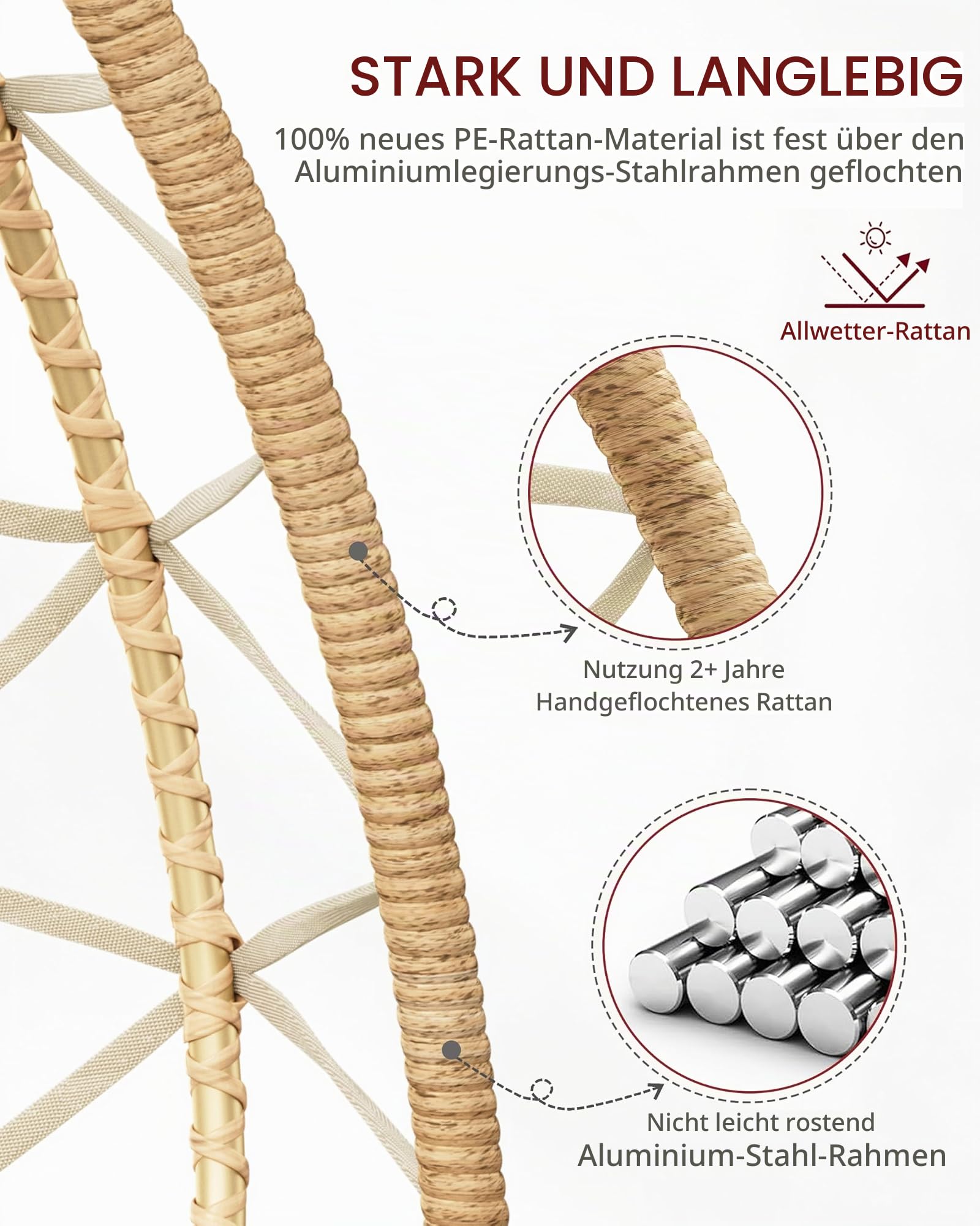 Hängesessel mit Gestell Fußstütze, Hängekorb Sessel, Hängestuhl Rattan Outdoor und Indoor, Hängeschaukel, Egg Chair für Garten, Terasse, Kinderzimmer, Leseecke, bis 150kg