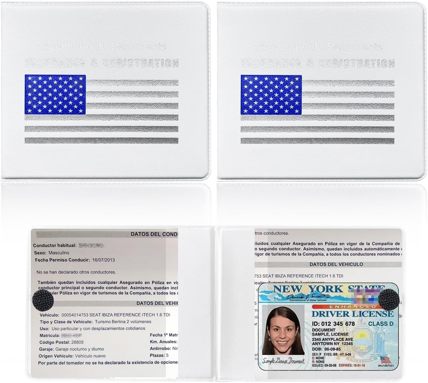 Ziciner Car Registration Insurance Holder, 2Pack Essential Auto Card Document Glove Box Organizer with Velcro Closure, Vehicle Interior Accessories Perfect for Most Car, Truck, SUV (White/Blue Flag)