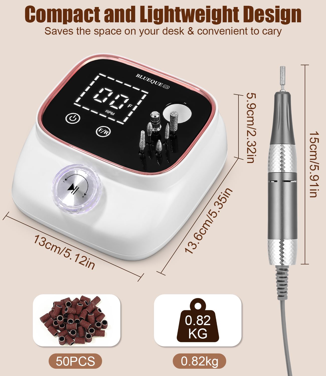 Fresa per Unghie Professionale, 45000RPM Lima Elettrica per Unghie , Touchscreen, con Punta in Ceramica Kit Unghie, Salone Manicure Set e Pedicure Elettrico per Semipermanente Gel
