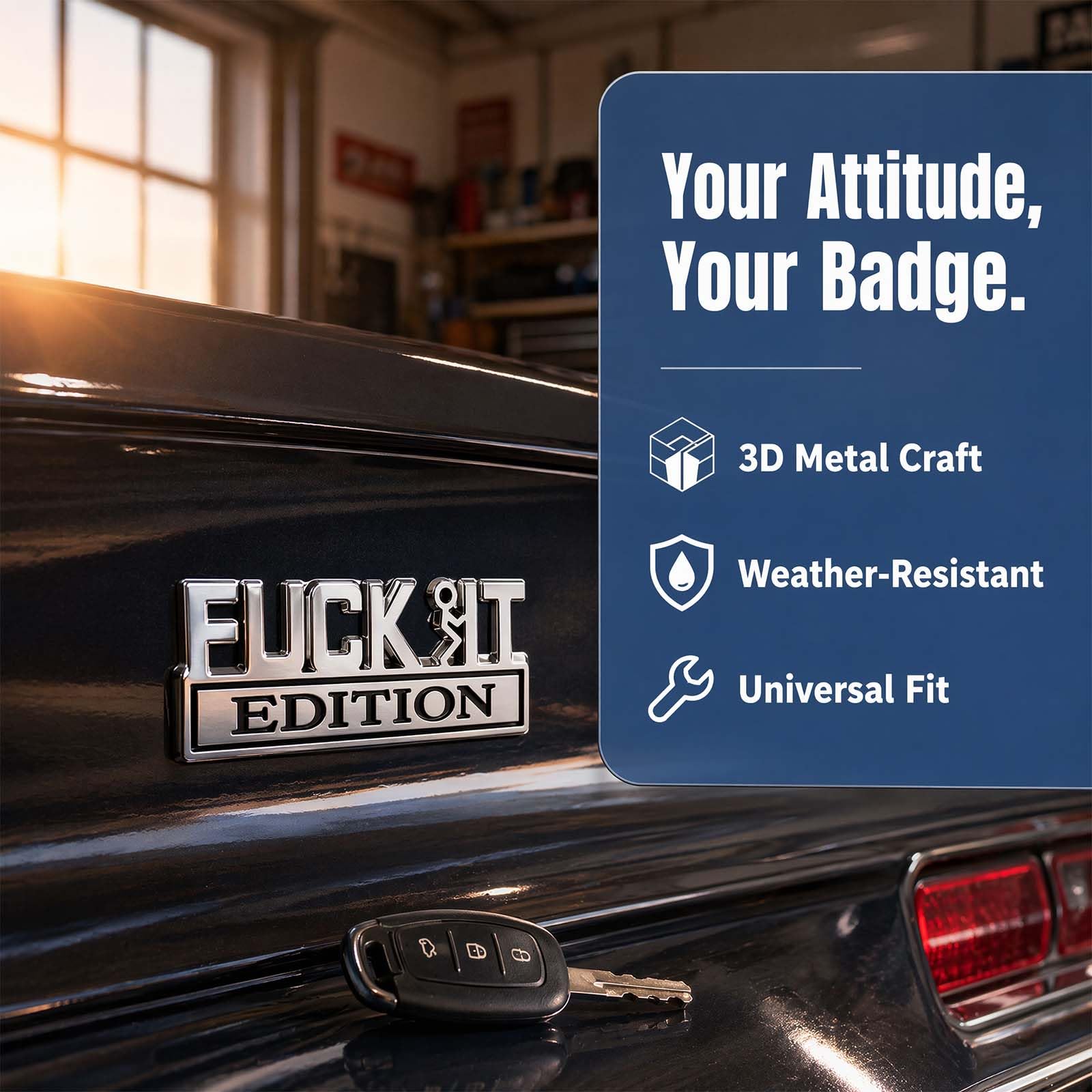 Fuck It Edition naklejki na samochód, 2 sztuki, samoprzylepne, 3D | Metalowa naklejka samochodowa 3D, zabawna, na tylną klapę, karoserię, tuning, srebrno-czarna