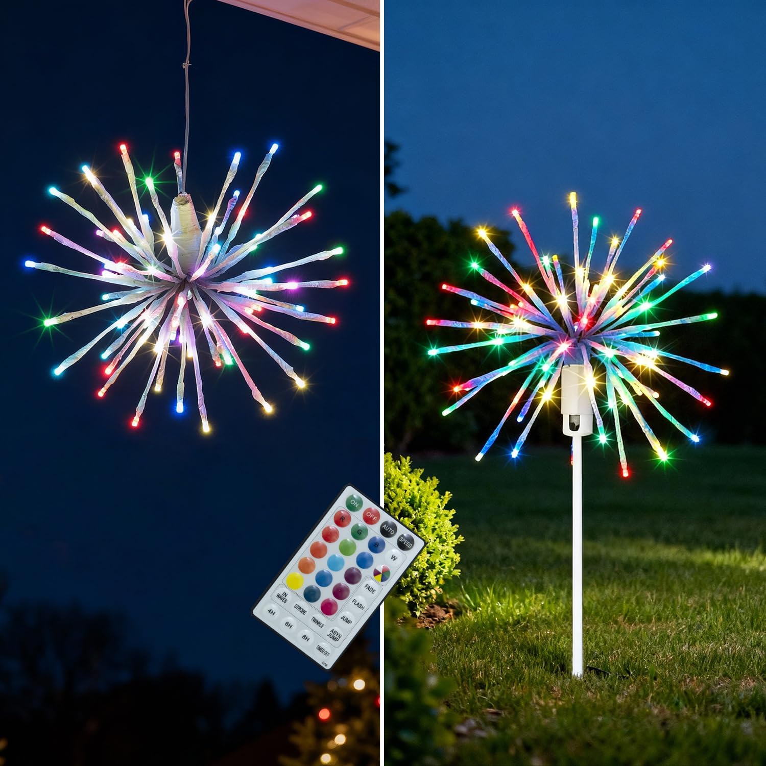 LIGHTSHARE 12" Starburst Light Lighted Ball 80 LED Firework Lights Twinkle with Remote Control Hanging Ball Dual-use for Patio Walkway Pathway Decoration Indoor/Outdoor
