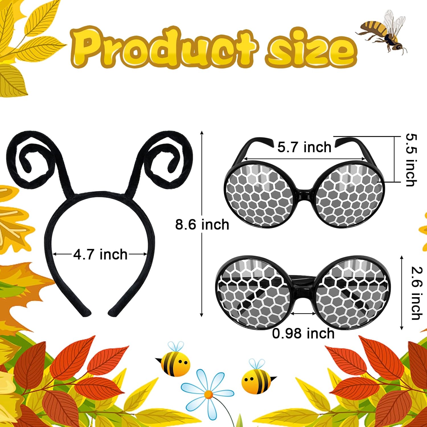 Poptrend Bug Headband and Glasses,Fly Antenna Headband and Glasses Set Costume Accessories Halloween Cosplay Party Favors for Women, Men and Kids