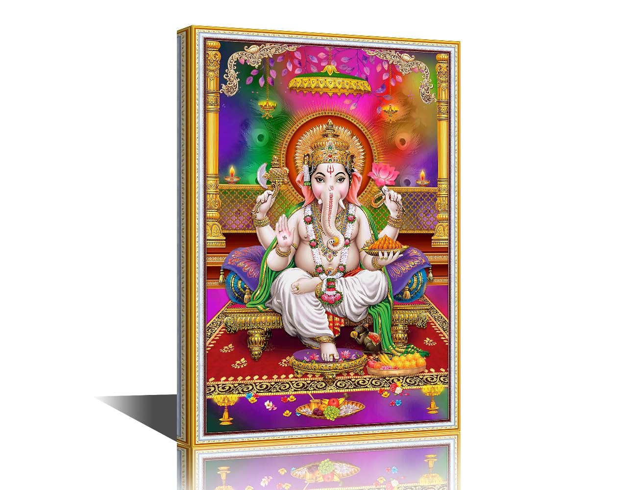 Wall Decorations Living Room Decor Lord Ganesha HD Prints on Canvas Luxury Style Hinduism Cultural Paintings Wall Art Pictures Modern Artwork Giclee Wooden Framed Ready to Hang 18x12 in