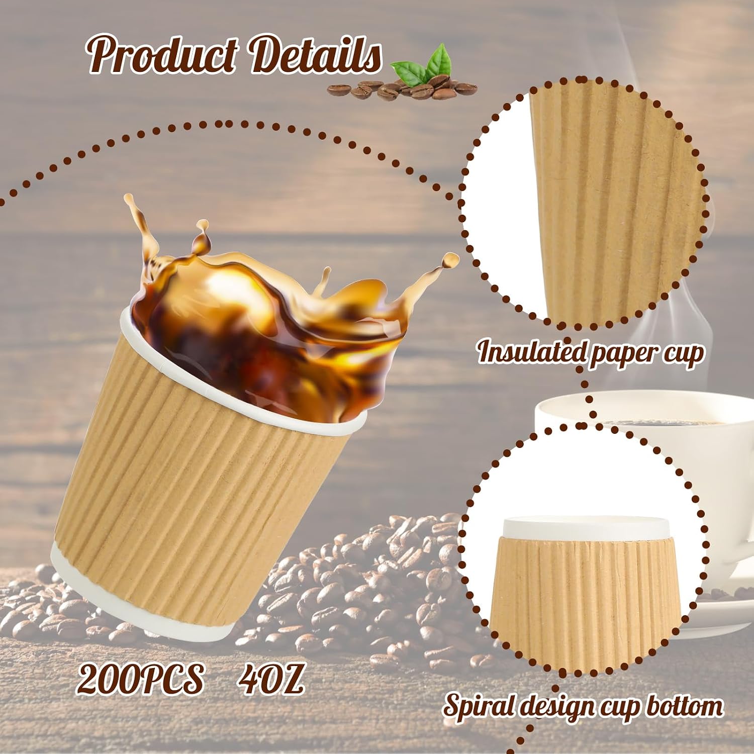 TINSKY 4oz Disposable Paper Espresso Cups, 200 Pack Small Coffee Cups image 4