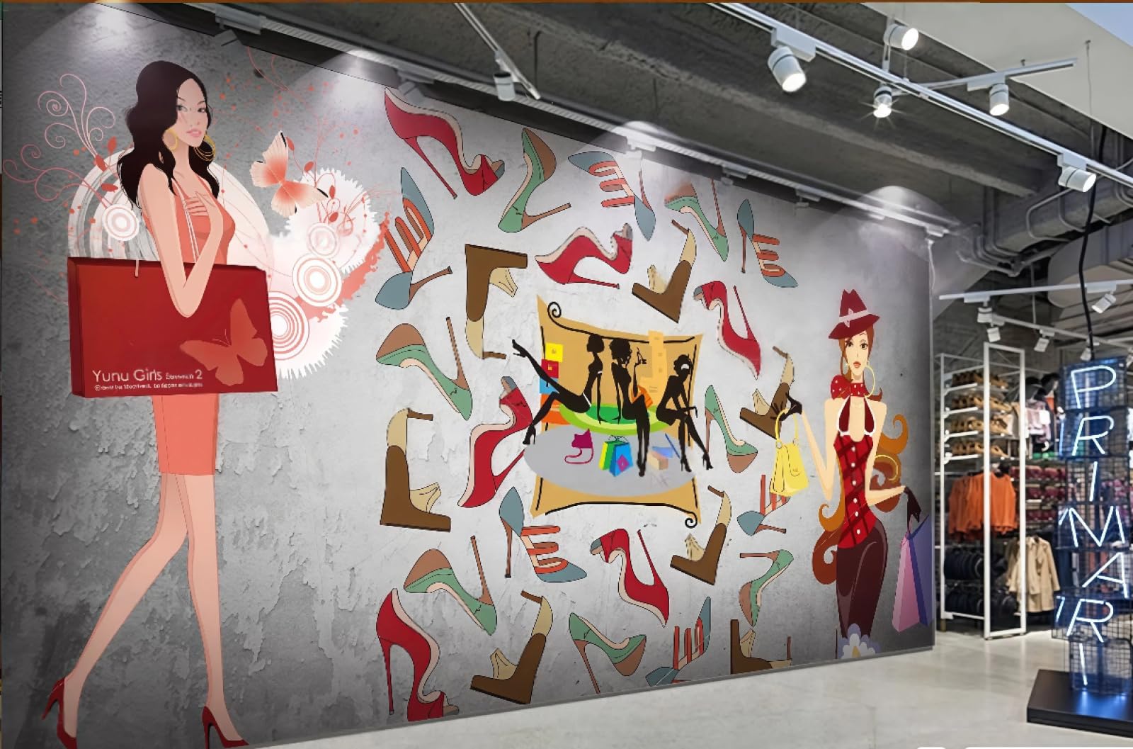 XDOUBAO Wallpaper Nostalgic Retro Clothing Shoe Store Shopping Mall Window Afternoon Tea Western Restaurant Background Wall Wallpaper Coffee Shop Mural,3D,150x105cm
