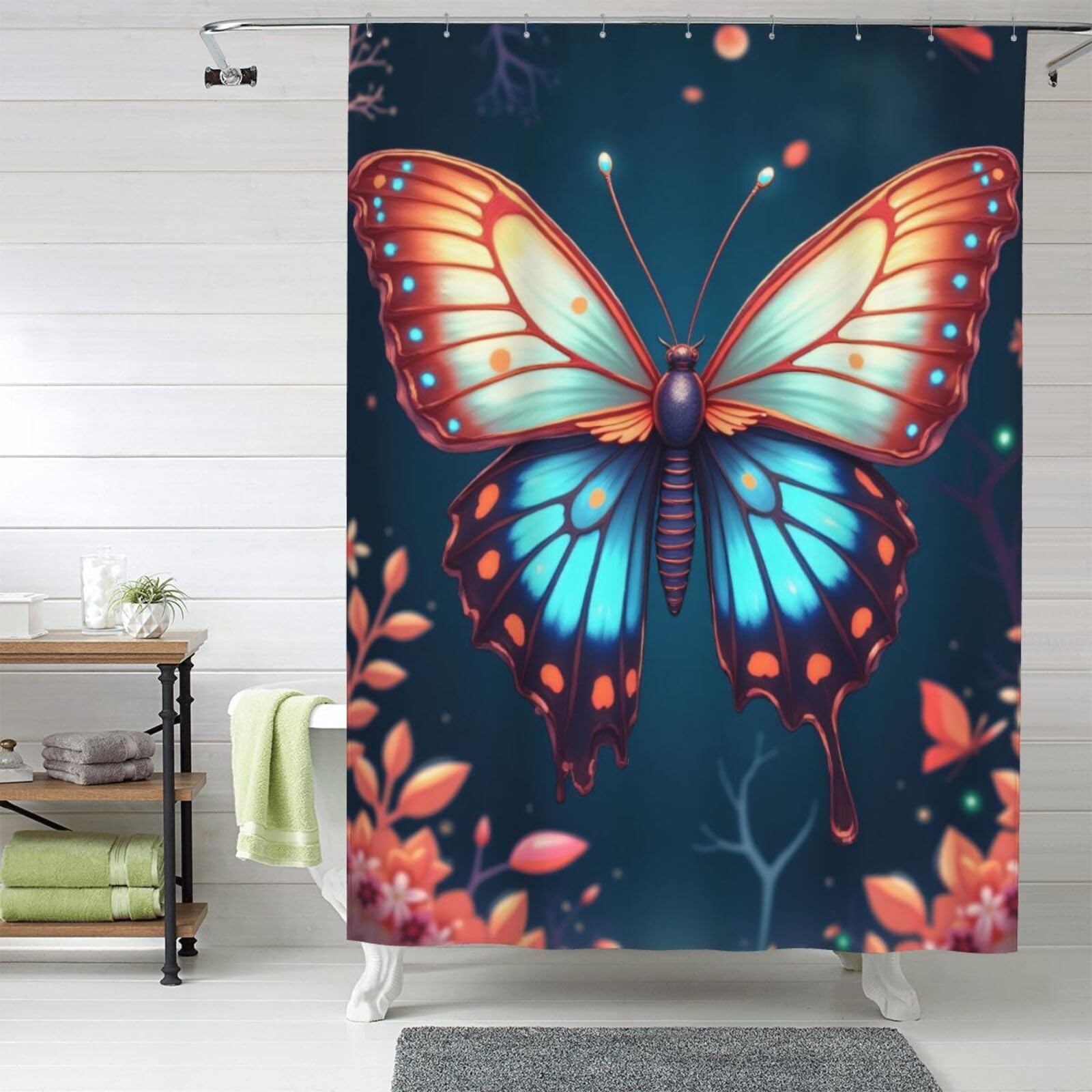 Rideau de douche étanche pour baignoire familiale motif papillon