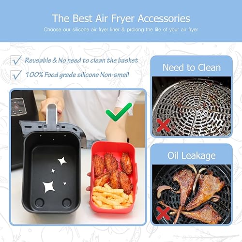 Vista 23 de Olla de silicona para freidora de aire Ninja Dual DZ201/DZ401/DZ550, freidora de aire DualZone XL, cesta reutilizable para freidora de aire