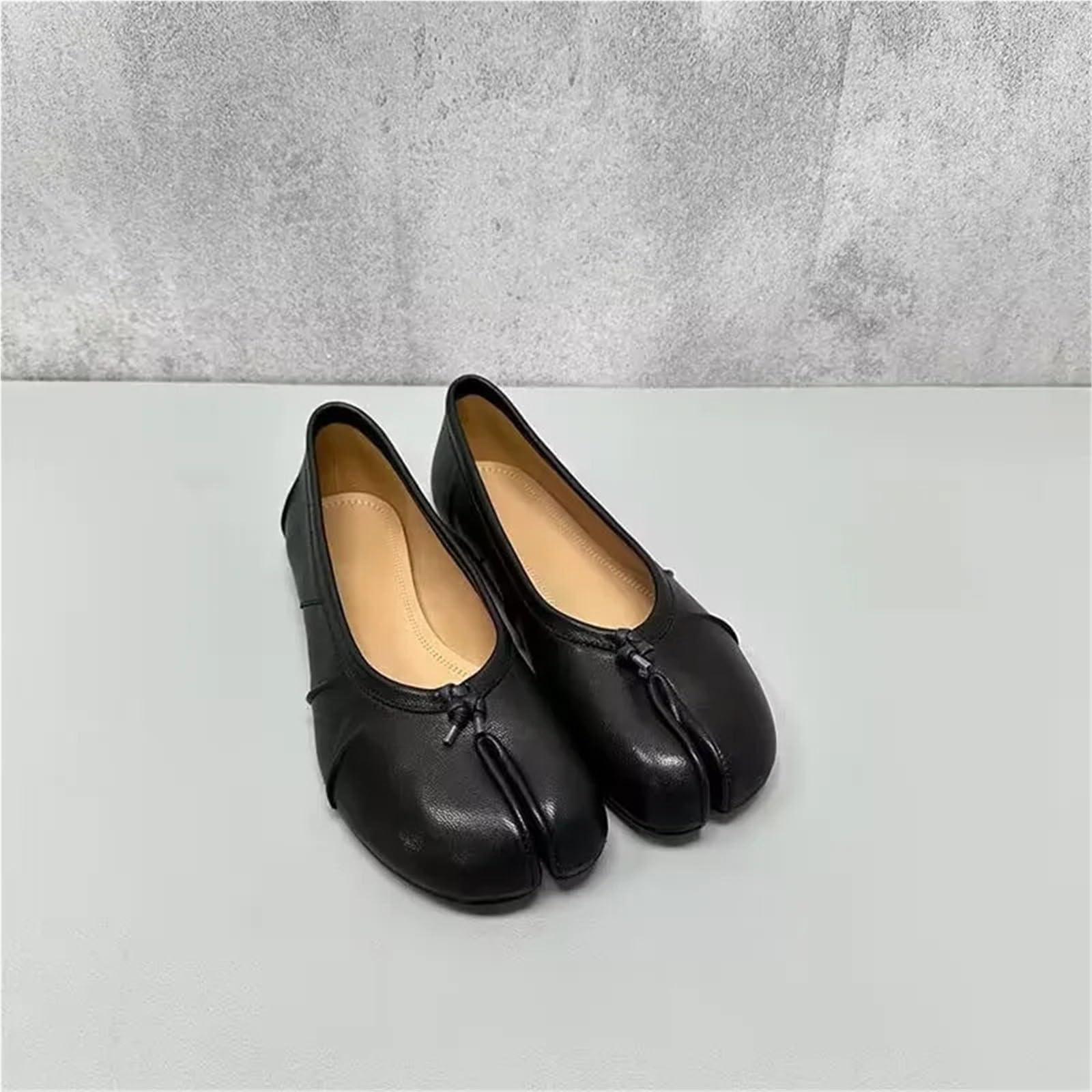 Tabi Chaussures Chaussures Tabi en Cuir PU for Femmes, Chaussures Plates Faites à la Main, Design Bout Fendu pour la Femme