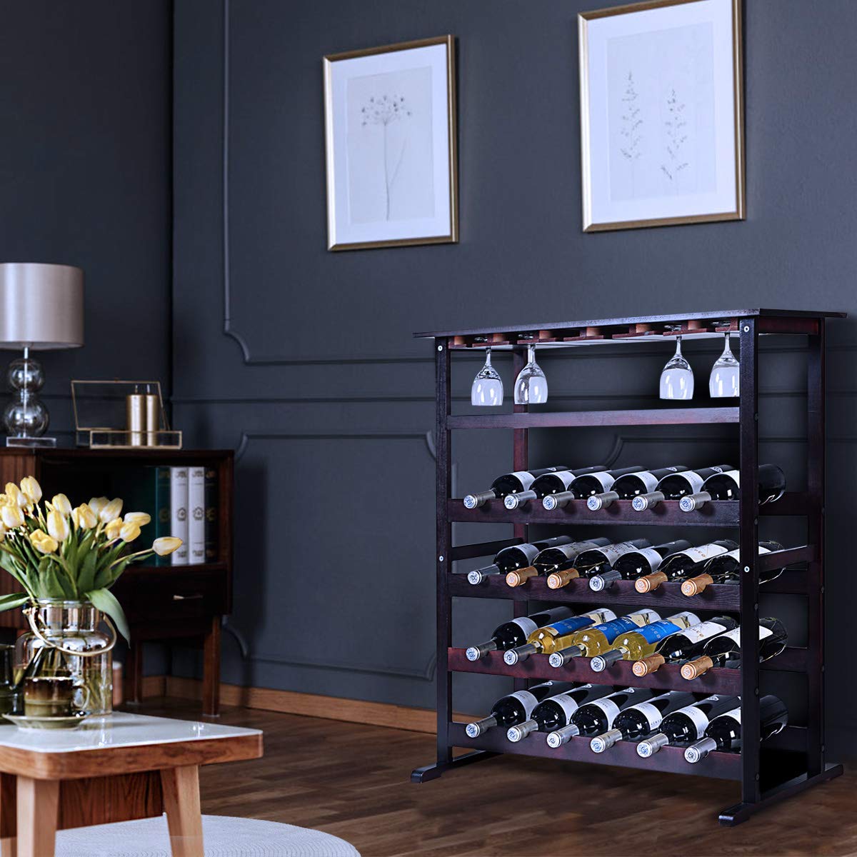 Portabottiglie Vino Costway In Metallo - Per 8 Bottiglie, Piedini Regolabili, Antiruggine - Foto 6