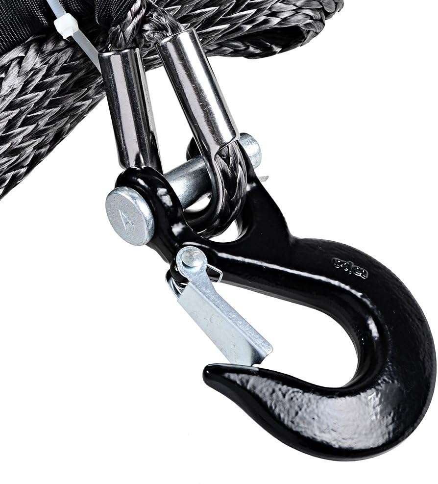 95' x 3/8" Grey Synthetic Winch Rope 20500Lbs + Black Hook + 10" Billet Aluminum Hawse Fairlead Replacement for Jeep Accessories ATV UTV Truck