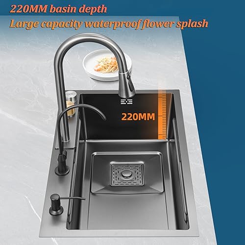 Miniatura 6 de Fregadero de cocina, fregadero de cascada de acero inoxidable, fregadero de barra, fregadero de acero inoxidable 304, con lavaplatos, instalación de
