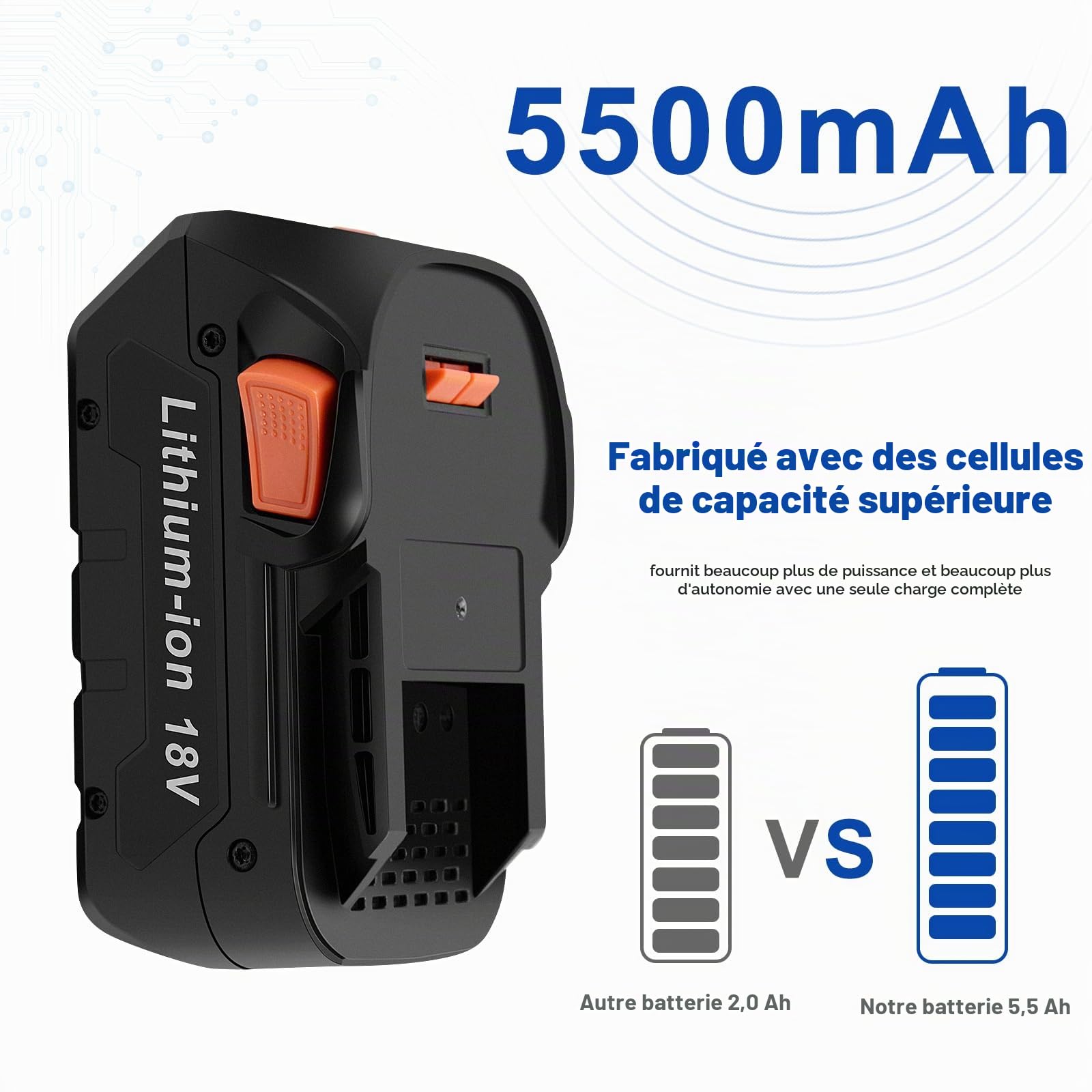 18V 5500mAh Lithium Remplacement Batterie pour AEG L1815R L1820R L1825R L1830R L1840R L1850R L1860R B1814G B1817G B1814 B1820R B1830R M1830R BS18G