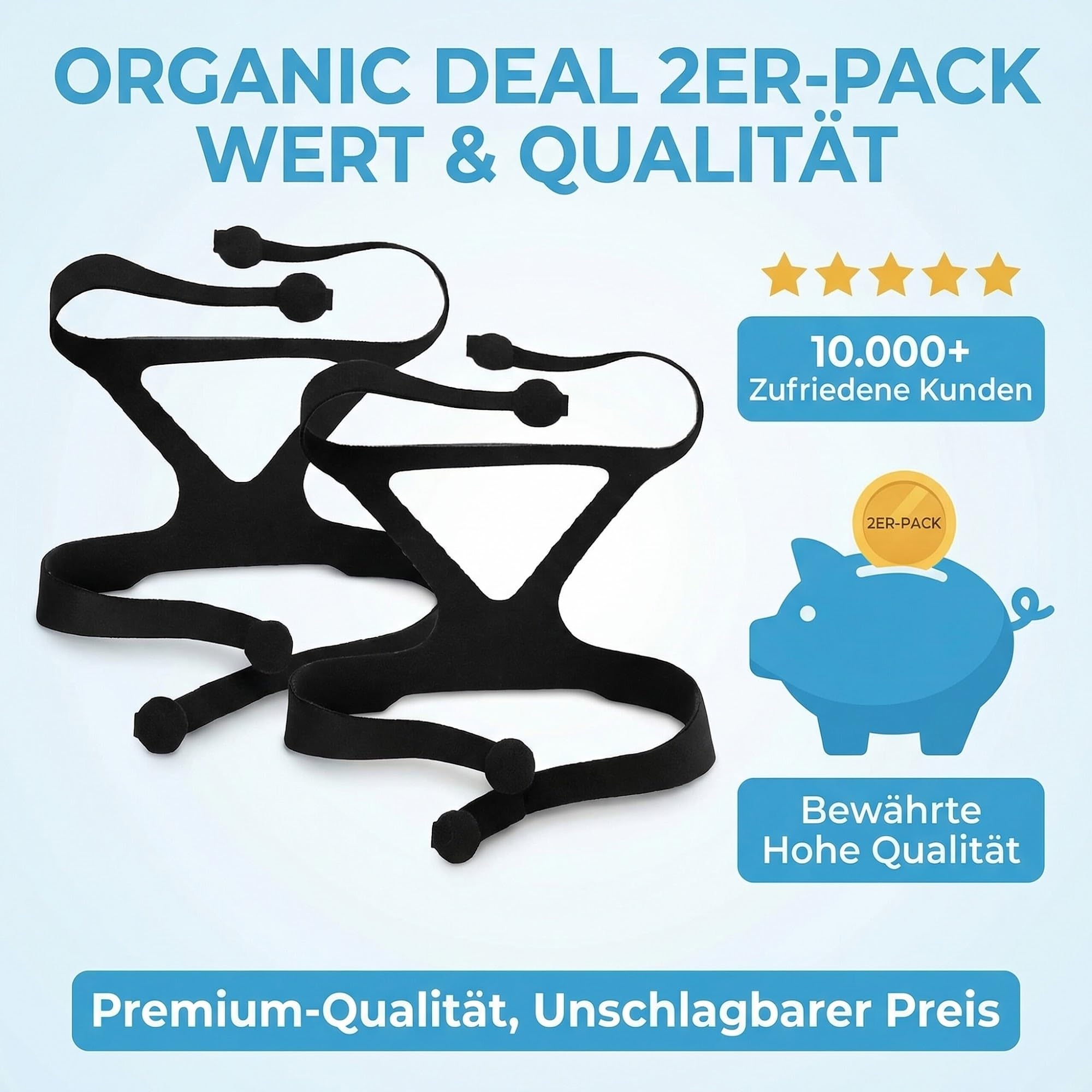 Universelles CPAP-Kopfband im 2er-Pack – Ersatz für Philips Respironics Kopfband und ResMed CPAP-Zubehör – Kopfband für CPAP-Maske (CPAP Maske, Clips nicht inkl.)