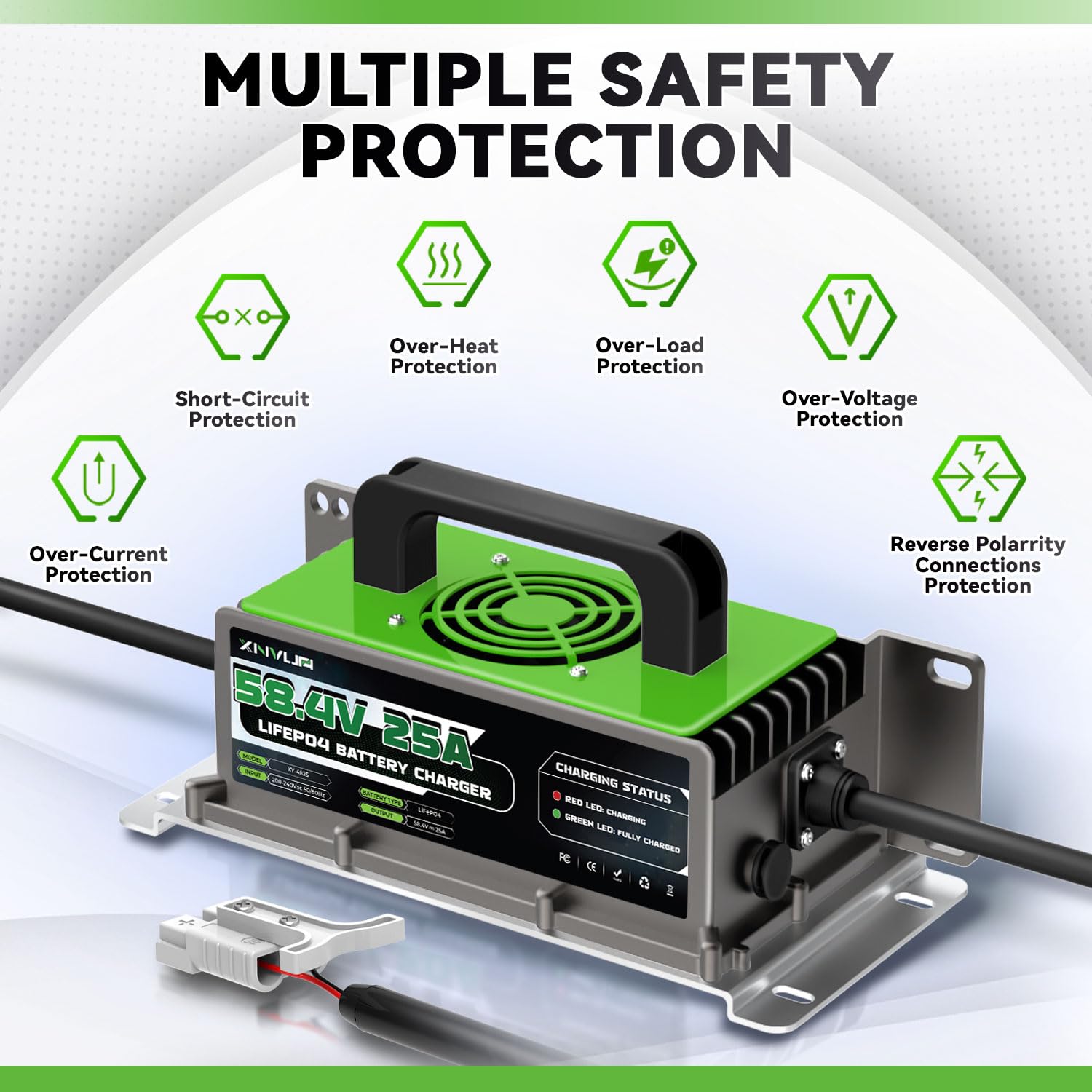 Caricabatterie automatico intelligente LiFePO4, da 58,4V 25A progettato per batterie al litio LiFePO4 da 48V (51,2 V)