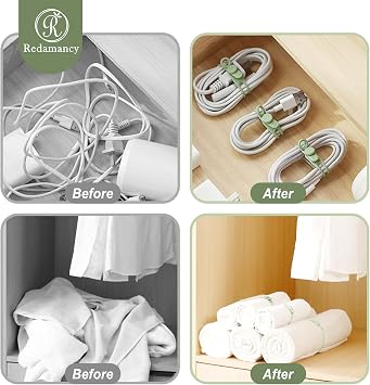 Redamancy Silicone Cable Ties, Reusable Cable Straps, Cord Organizers, Wire Ties, Adjustable Cable Management, 16pcs Green