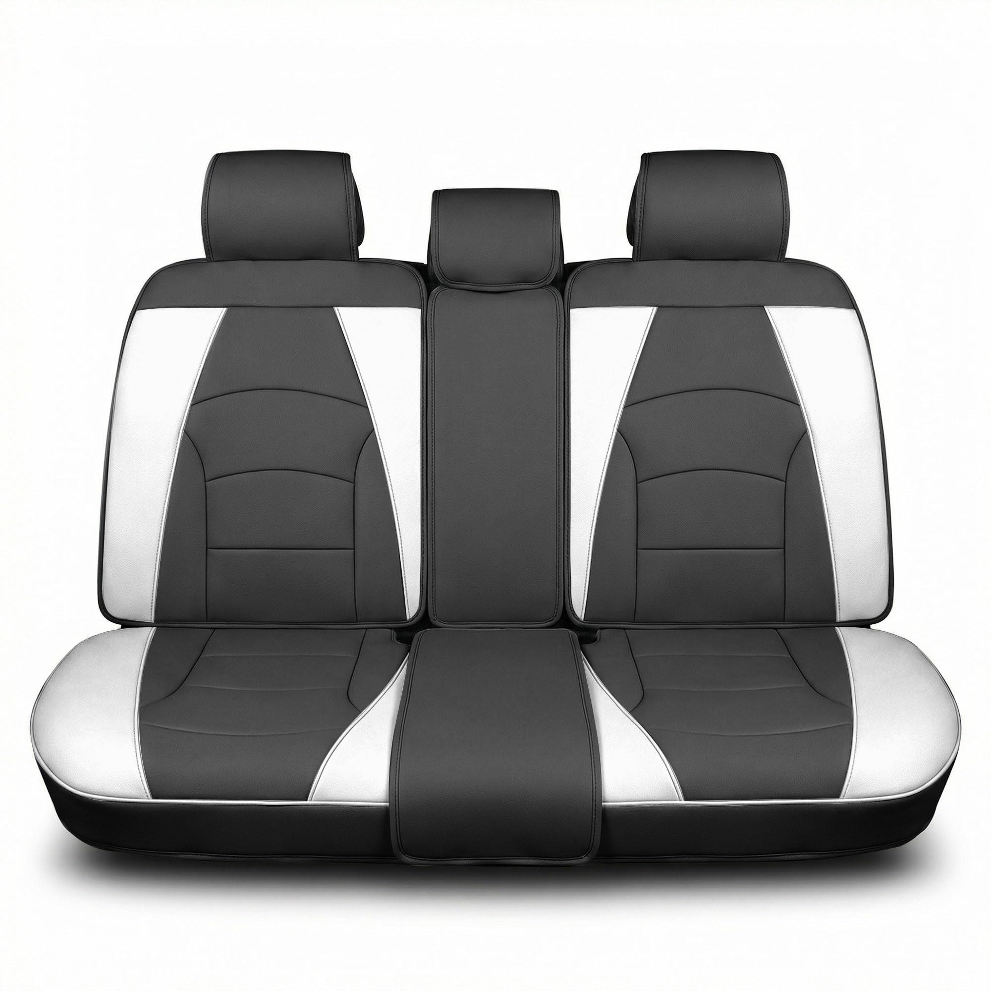 FH Group Car Seat Cover for Back Seat White Black Faux Leather - Universal Fit, Rear Seat Covers for Cars with Rear Split Bench, Car Seat Cushions, Car Interior Accessories for SUV, Sedan, Van