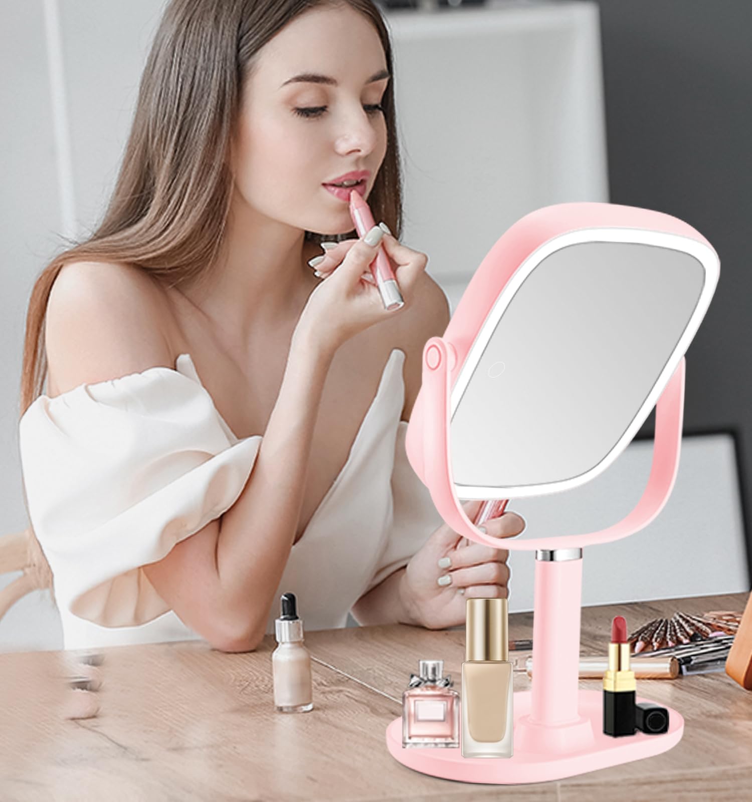 Vanexiss Vergrößerungs-Make-up-Spiegel mit Licht, 1 x / 10 x doppelseitiger Spiegel