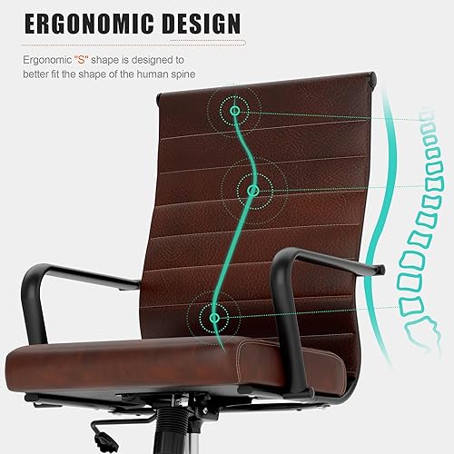 Miniatura 3 de Okeysen Silla de escritorio de oficina de cuero real, sillas modernas de sala de conferencias de cuero real, ergonómica, silla giratoria ejecutiva