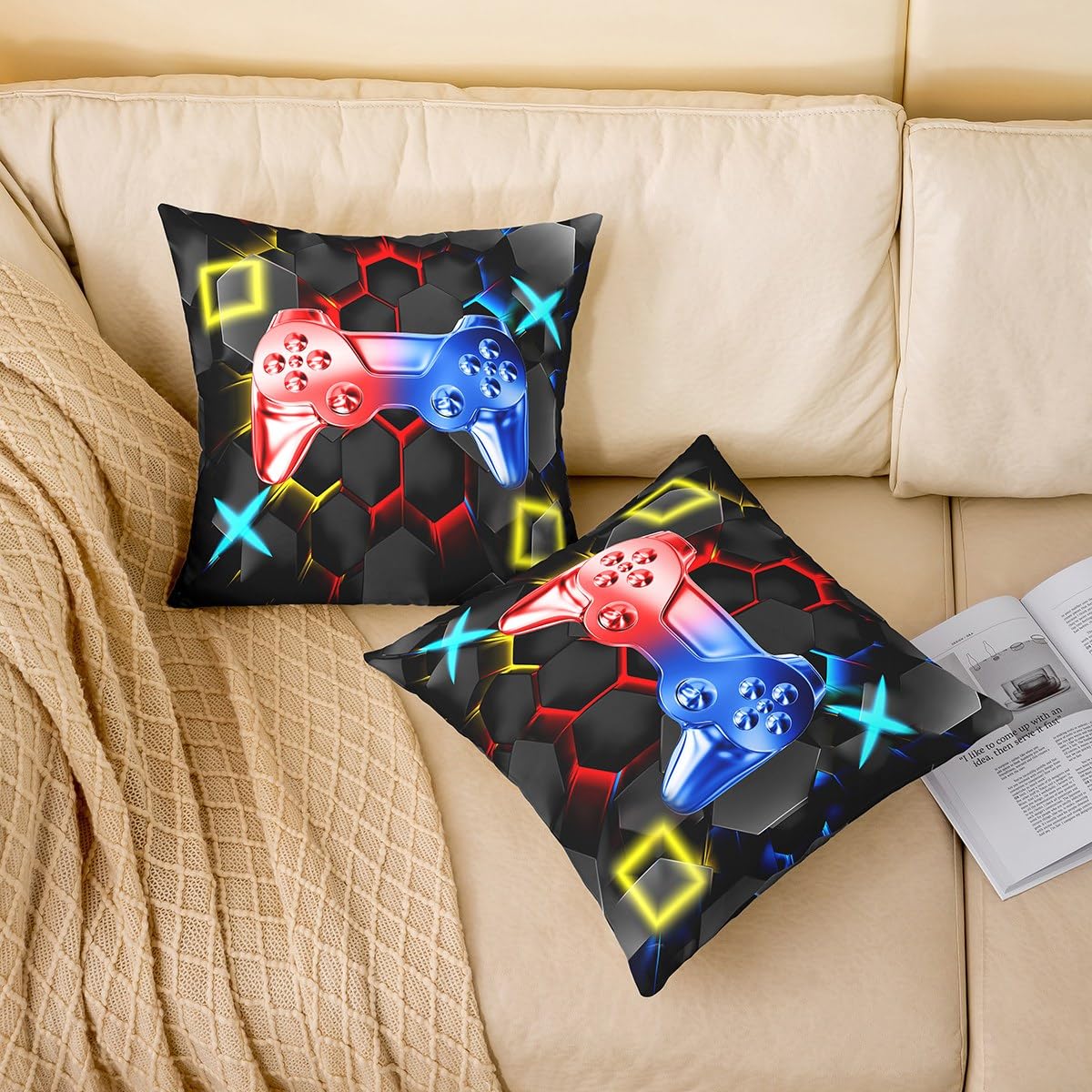 Games Duvet Cover Boys Gamer Gaming Console Bedding & Linen Modern Video Game Bedding Set For Kids Hexagon Geometric Bedspread Soft Quilt Cover 3Pcs King Size - Image 3