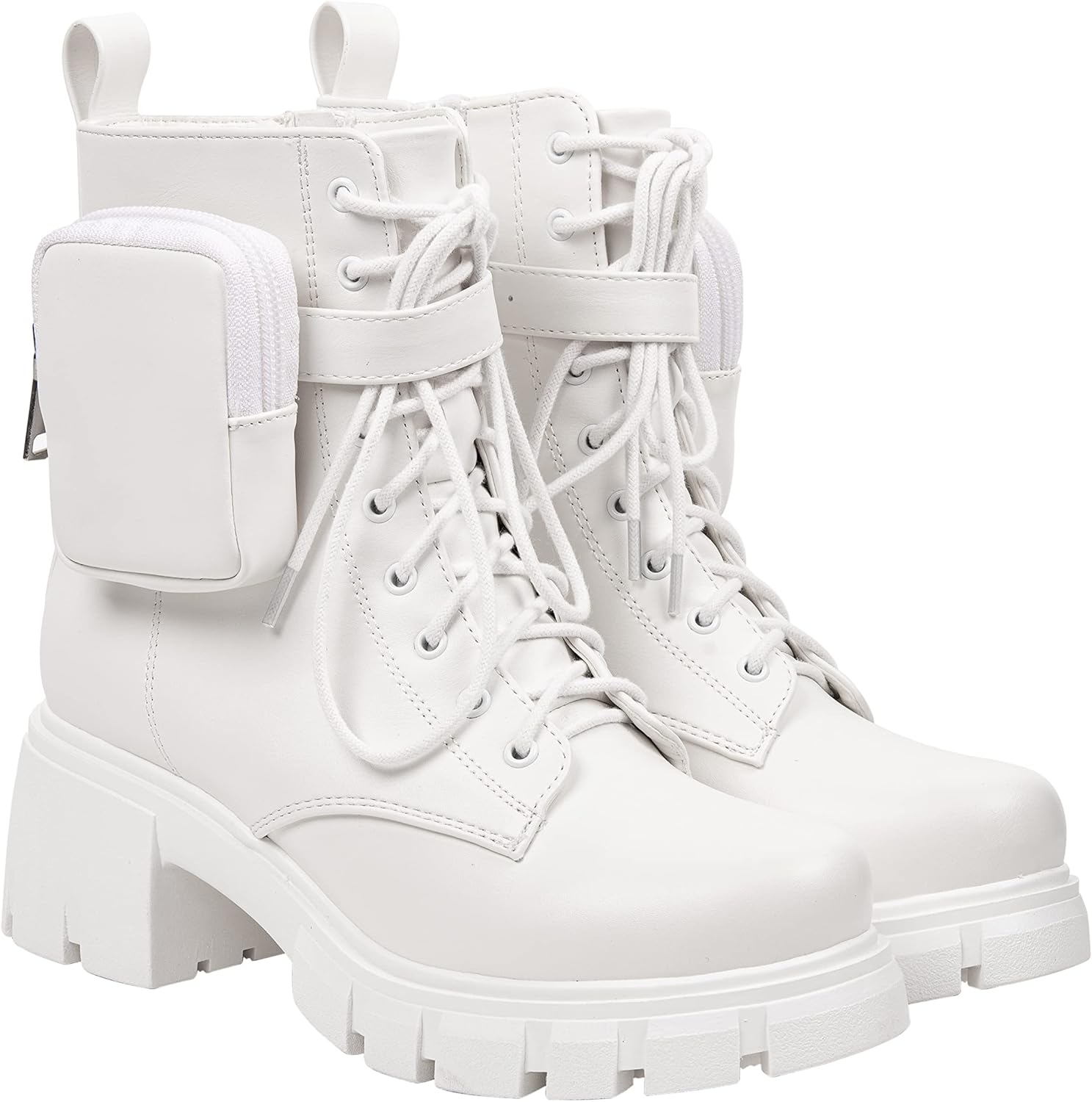 ~ POCKET ~ Platform Boots Chunky Block Heels Lug Sole Lace Up Round Toe Bootie Ankle Combat