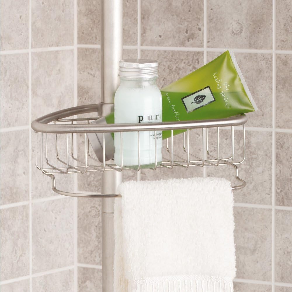InterDesign Forma Bathroom Constant Tension Corner Shower Caddy for Shampoo, Conditioner, Soap - Brushed Stainless Steel