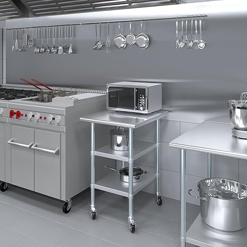 Miniatura 226 de AmGood Mesa de trabajo de acero inoxidable con 2 estantes y ruedas Mesa de trabajo de metal con ruedas