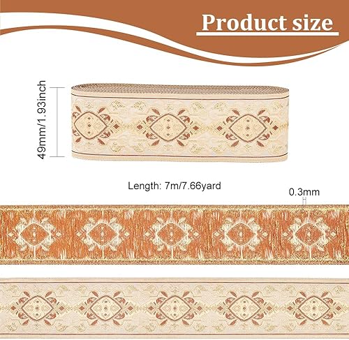 Miniatura 2 de FINGERINSPIRE Cinta de jacquard de 7.66 yardas de 1.969 in de ancho con flores de diamante metálicas, cintas de bordado de estilo étnico, cinta de