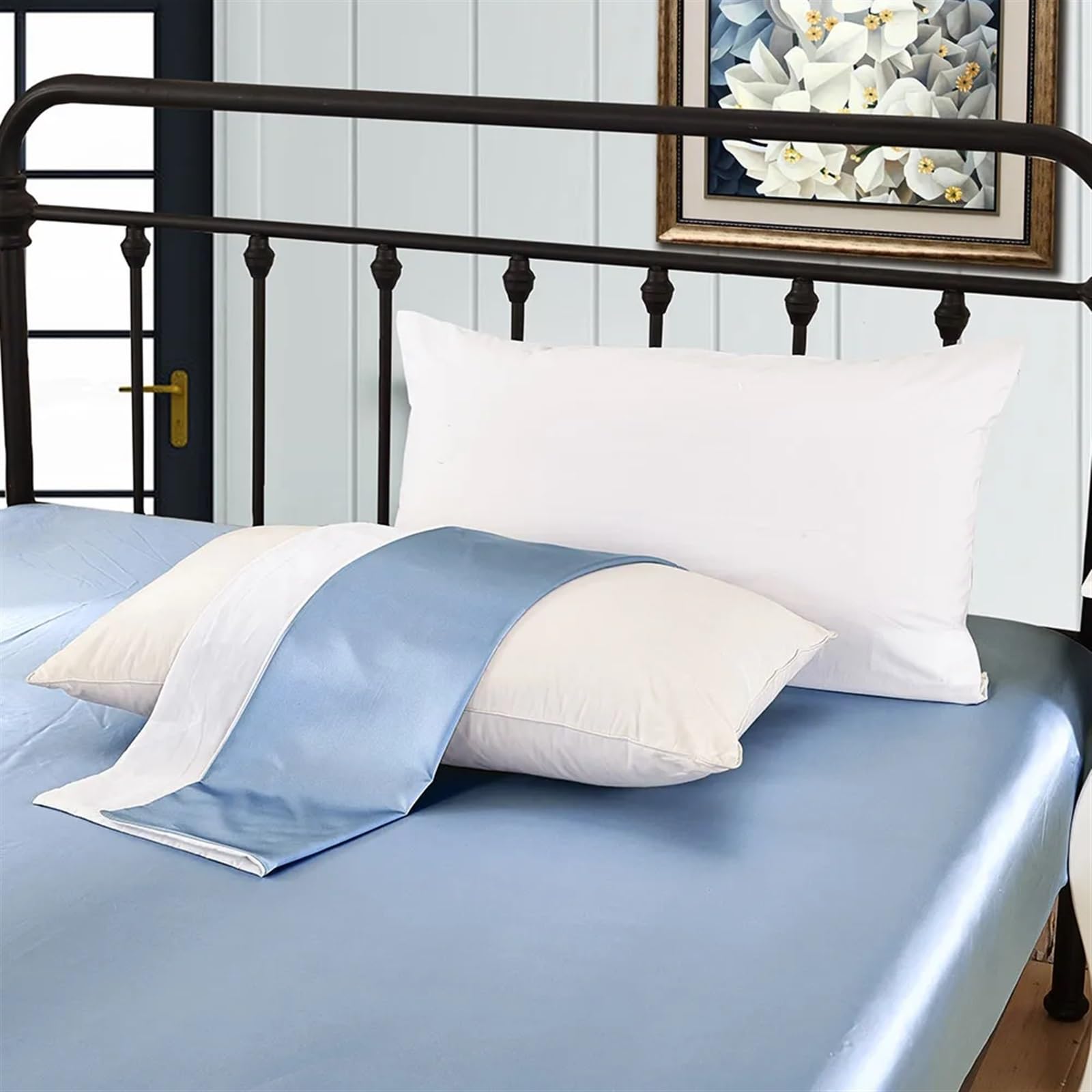 Funda de Almohada Seda con Algodón for Cabello 100 Puro Lujo Cremallera Oculta Hipoalergénica para Cuidado del Cabello(Light Blue,40x70cm)