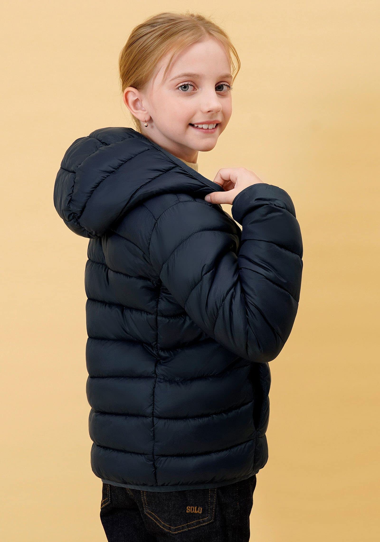 SOLOCOTE Manteaux d'hiver Garçons Filles Doudoune Légère Imperméable Coupe-vent Compressible Veste à Capuche pour Enfants