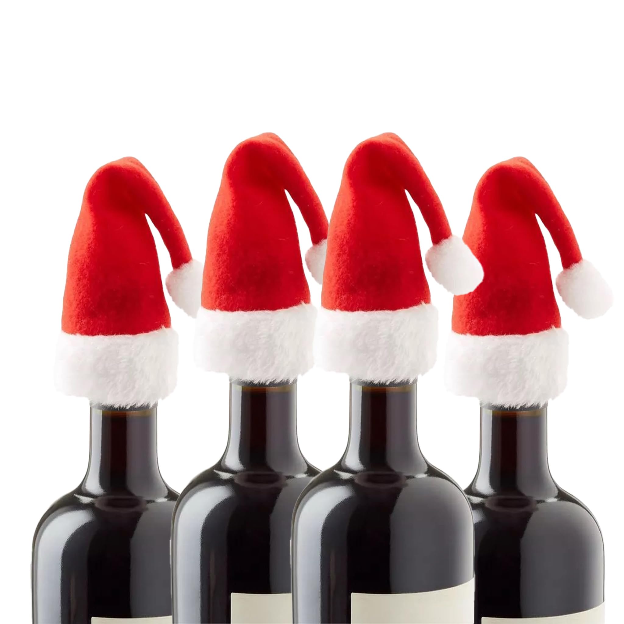 RockParty Set of 4 Mini Santa Hats Bottle Topper Christmas Table Decoration Festive Tableware Accessories for Wine Bottles