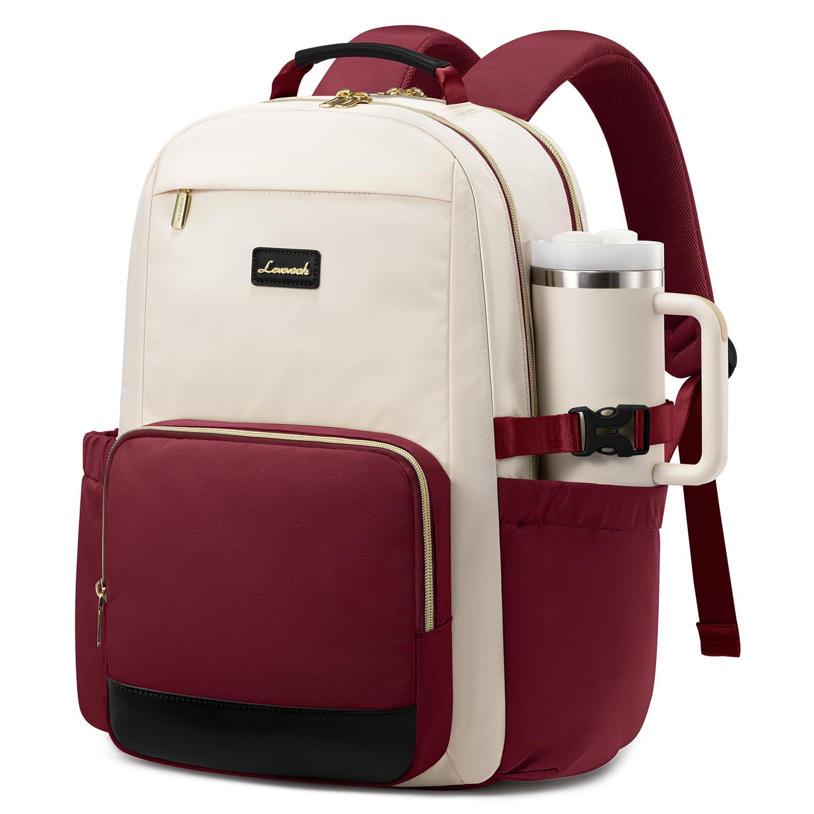 LOVEVOOK Laptop Backpack for Women with Pouch Pocket for Large Capacity Cup,18 Inch Teacher Nurse College Work Backpack Purse,Waterproof Laptop Bag Computer Back Pack for Travel, Beige-Red-Black