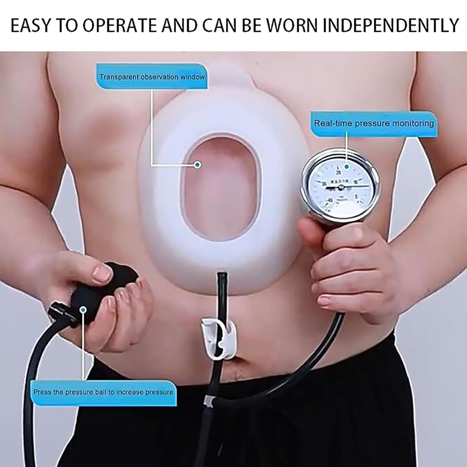 Cloche À Vide pour Pectus Excavatum, Correcteur De Déformation De La Paroi Thoracique avec Manomètre Et Ventouse en Silicone De Qualité Médicale, Surveillance De La Pression en Temps Réel