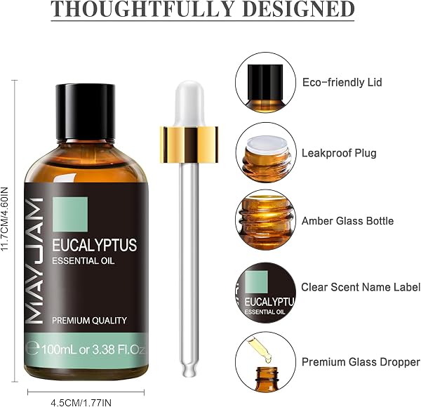 MAYJAM Olio Essenziale Di Eucalipto 100ml, Olio Di Eucalipto Per Diffusori, Umidificatori, Fai Da Te, Casa, Guardaroba - 3